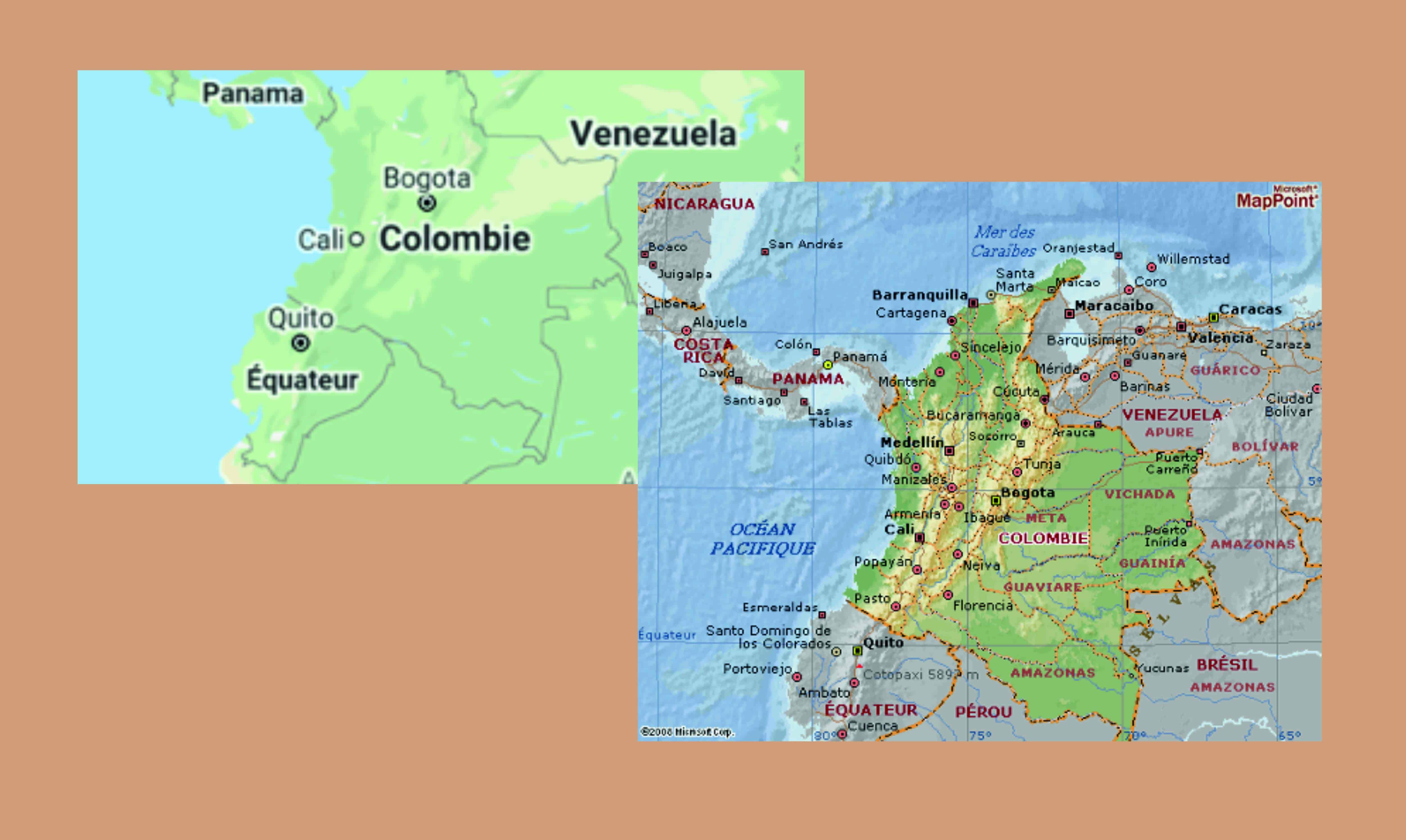 Représentation de 2 cartes de la Colombie
